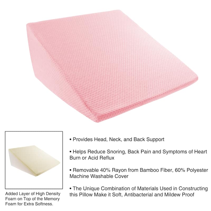 Extra High Memory Foam Wedge Pillow with Bamboo from Rayon Fiber Cover by Lavish Home