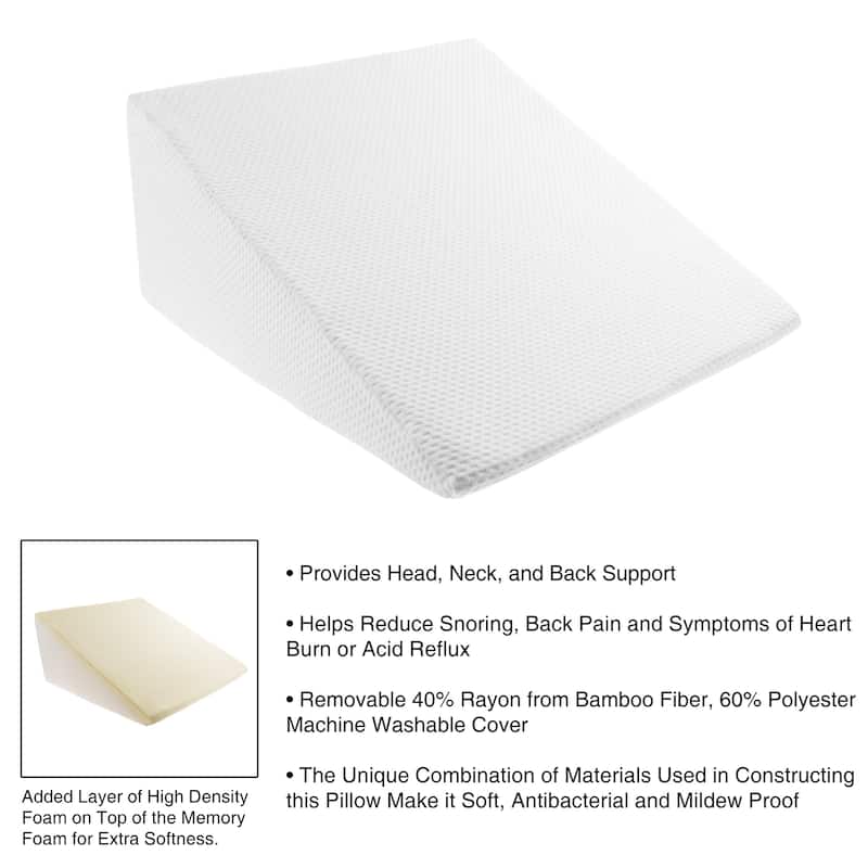 Extra High Memory Foam Wedge Pillow with Bamboo from Rayon Fiber Cover by Lavish Home