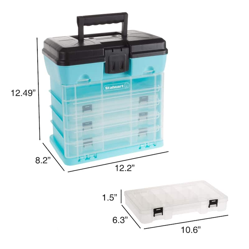 Portable Tool Box - Small Parts Organizer with Drawers and Customizable Compartments for Hardware by Stalwart - Light Blue