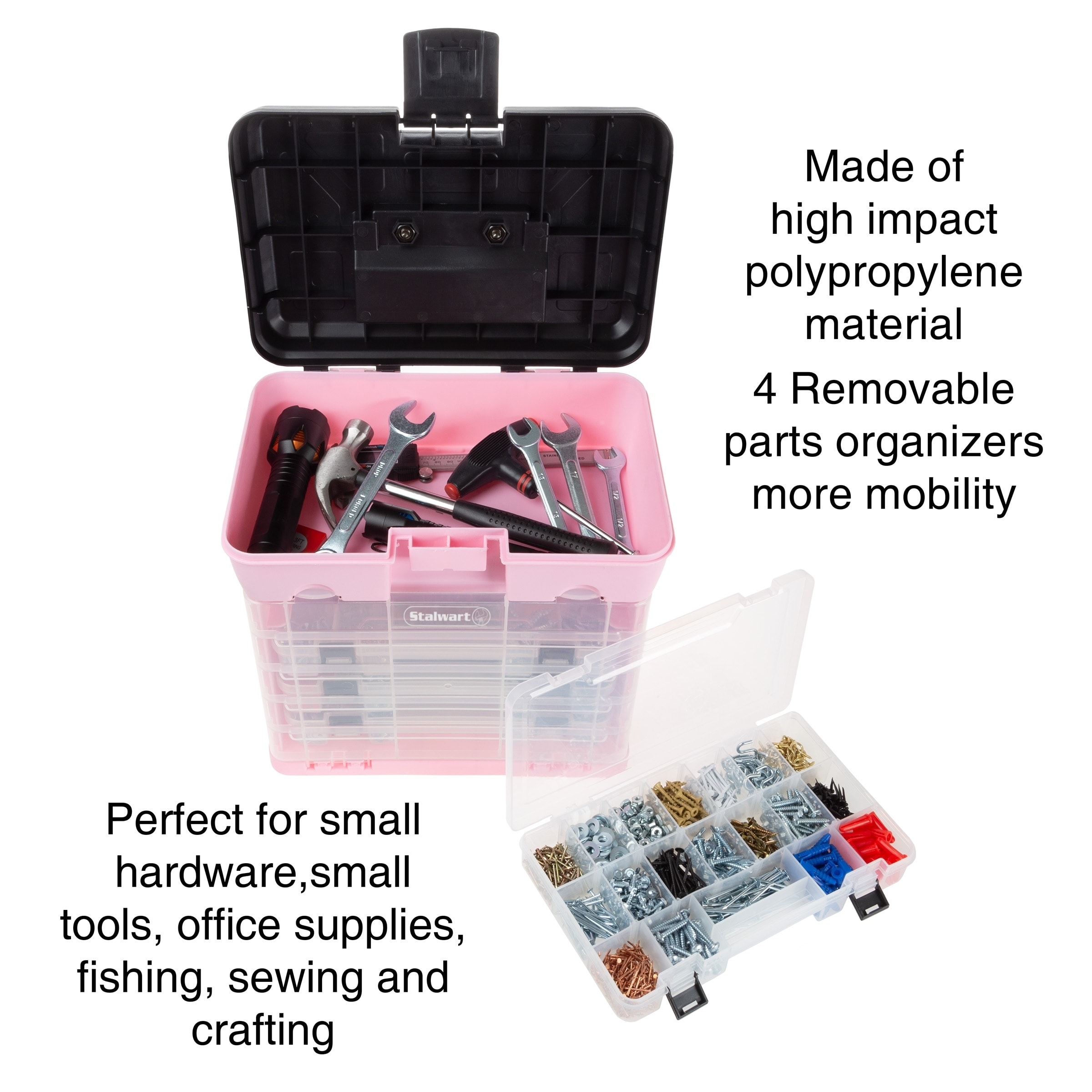 Stalwart Small Parts Organizer Tool Box, Pink
