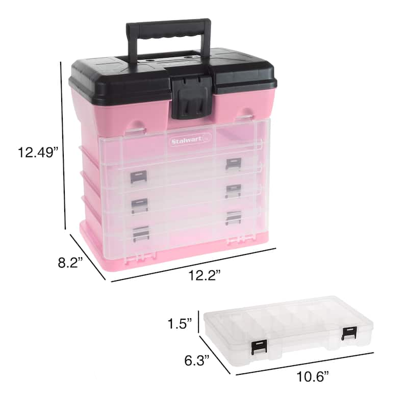 Portable Tool Box - Small Parts Organizer with Drawers and Customizable Compartments for Hardware by Stalwart - Pink