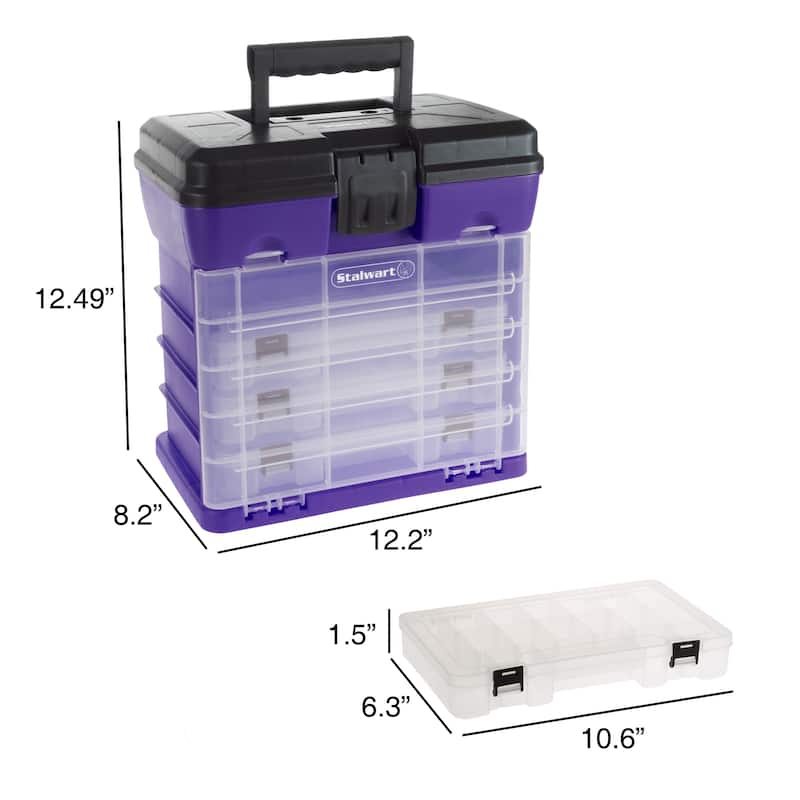 Portable Tool Box - Small Parts Organizer with Drawers and Customizable Compartments for Hardware by Stalwart - Purple