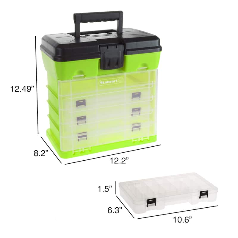 Portable Tool Box - Small Parts Organizer with Drawers and Customizable Compartments for Hardware by Stalwart - Green