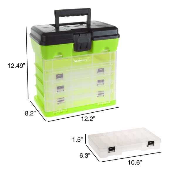 dimension image slide 3 of 5, Portable Tool Box - Small Parts Organizer with Drawers and Customizable Compartments for Hardware by Stalwart
