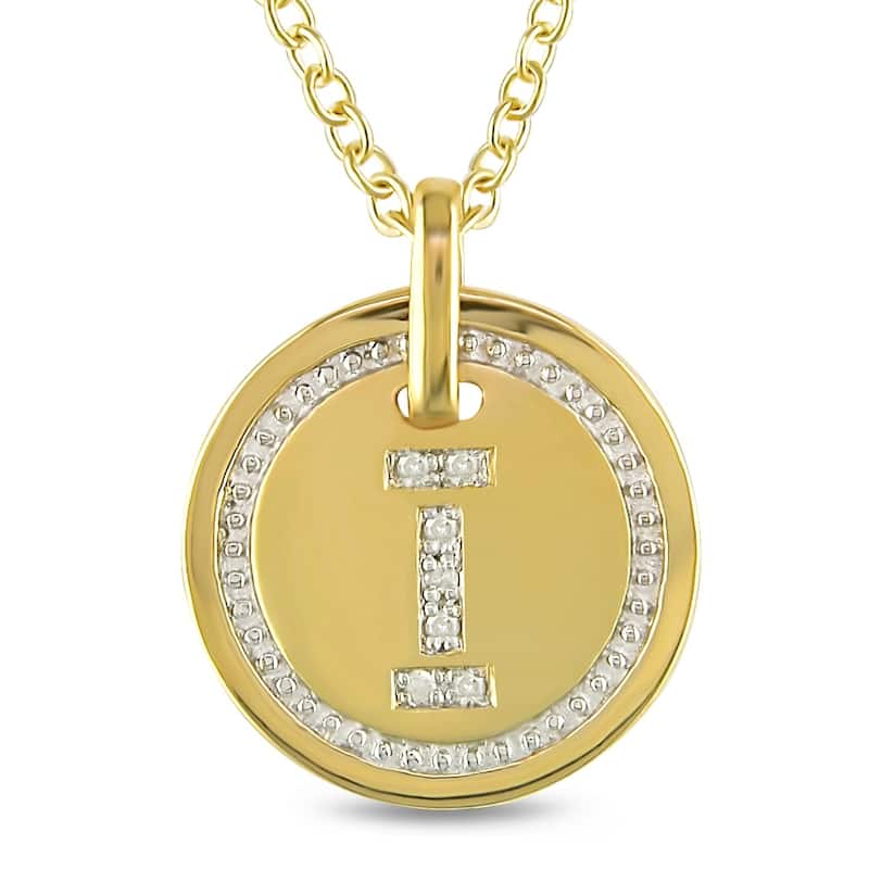 Miadora Yellow Plated Sterling Silver Diamond I-Initial Halo Charm Necklace