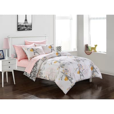 Paris Eiffel Tower Bed In A Bag - White/Grey