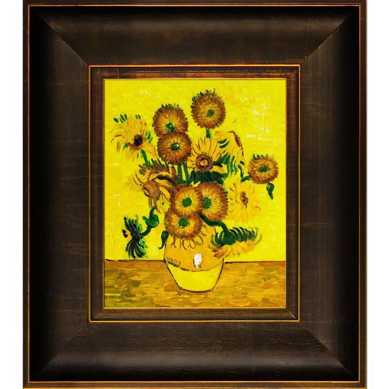 La Pastiche Vincent Van Gogh 'Vase with Fifteen Sunflowers' Hand Painted Oil Reproduction Bed
