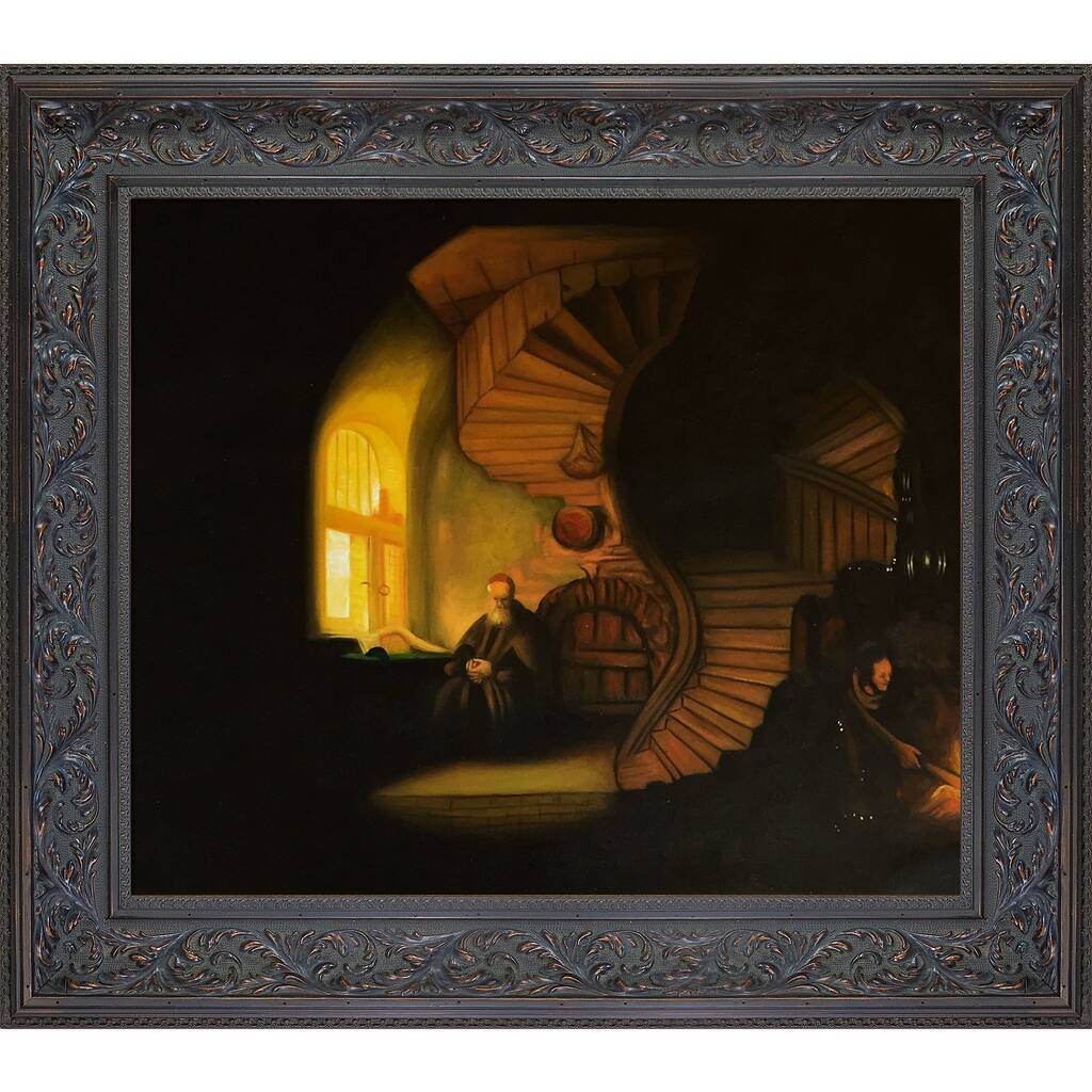 La Pastiche Rembrandt 'The Philosopher in Meditation' Hand Painted Oil Reproduction
