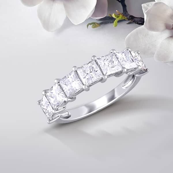 slide 1 of 7, Miadora 2 4/5ct DEW Princess square-cut Moissanite Anniversary Band in 10k White Gold