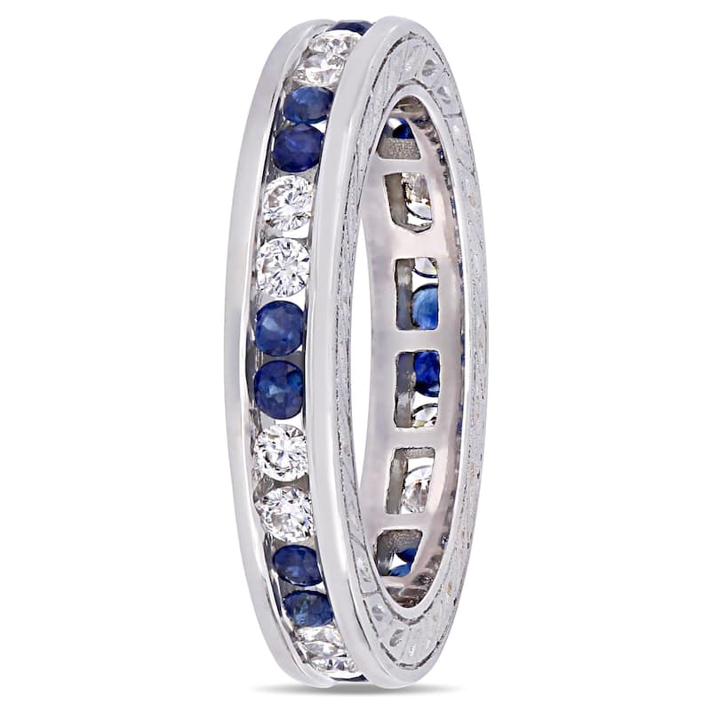 Miadora 18k White Gold Blue Sapphire and 2/5ct TDW Diamond Full-Eternity Band