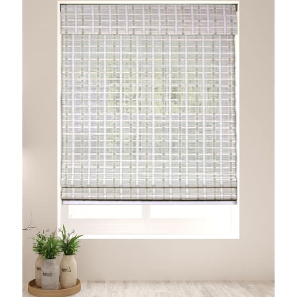 slide 2 of 5, Arlo Blinds Whitewash Bamboo Shades with 74 Inch Height