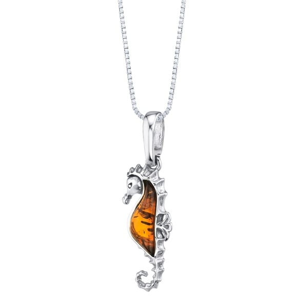 Baltic Amber Sterling Silver Seahorse Pendant Necklace Cognac Color. Opens flyout.