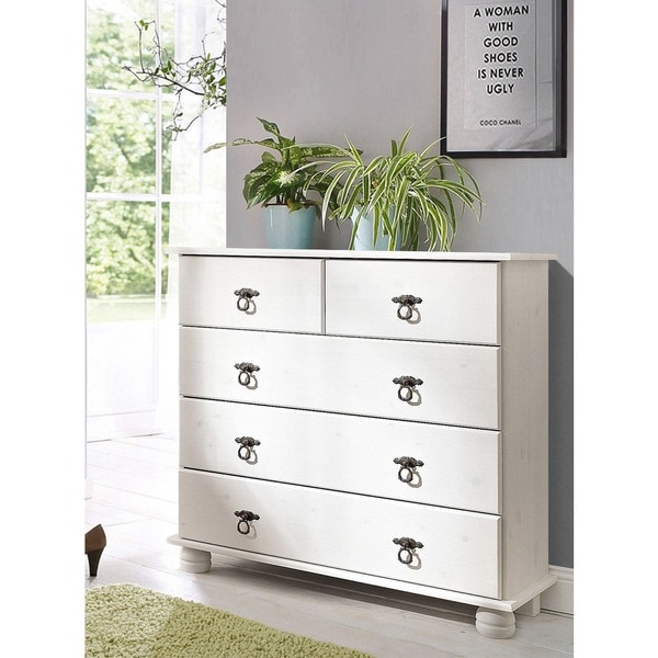 Fiona Chest of 5 Drawers, Solid Pine, Off-white