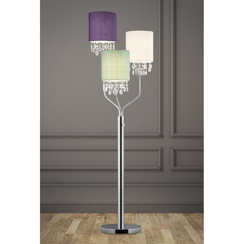 68" High 3-Light Crystal Pendants Floor Lamp with Mix Color Shades