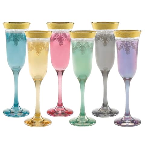 Muticolor Flutes Set of 6 with Gold Band
