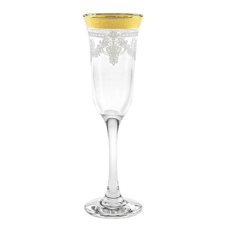 Flutes Set of 6 Stencil Pattern and Gold Band