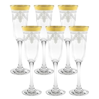 Flutes Set of 6 Stencil Pattern and Gold Band