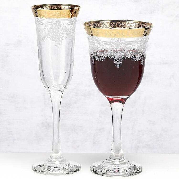 Flutes Set of 6 Stencil Pattern and Gold Band