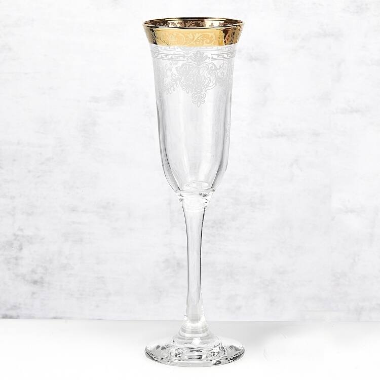 Flutes Set of 6 Stencil Pattern and Gold Band