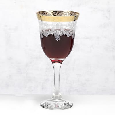 Red Wine Set of 6 Stencil Pattern and Gold Band