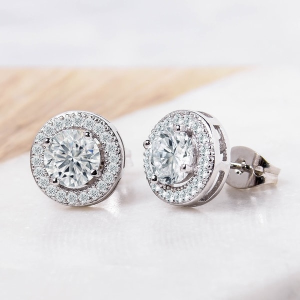 14K Yellow Gold Plated Round AAA Cubic Zirconia Double Circle Cluster Stud Earrings Summer Sale