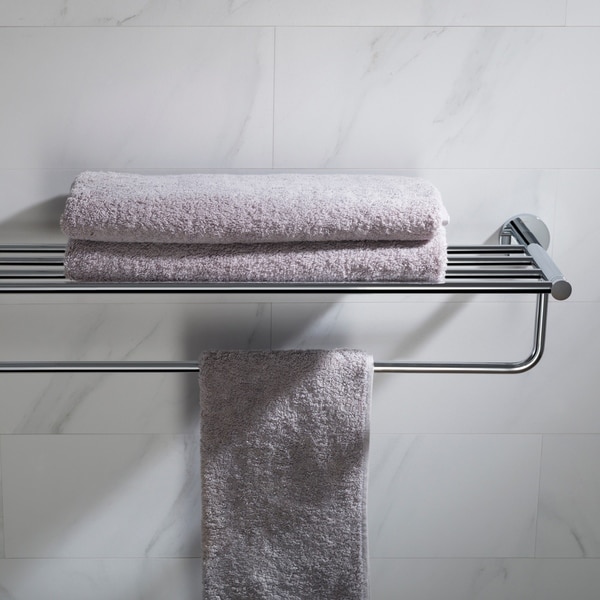 chrome bathroom shelf with towel bar