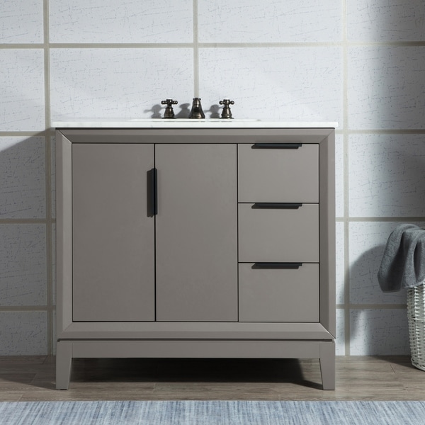 Elizabeth 36-Inch Single Sink Carrara White Marble Vanity With Matching Mirror and Lavatory Faucet