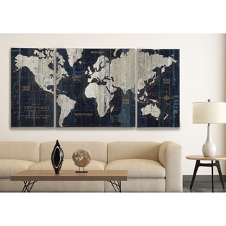 'Old World Map Blue' 3-piece Wrapped Canvas Graphic Art Print Set