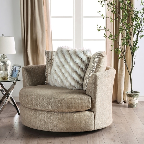 Shop Furniture of America Orum Transitional Beige Chenille Swivel Chair