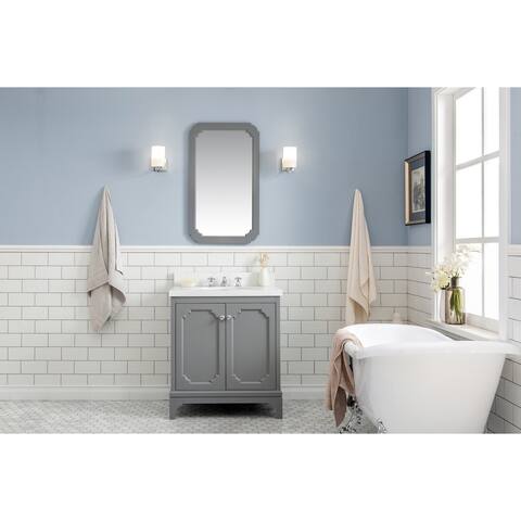 30 Inch Wide Single Sink Quartz Carrara Bathroom Vanity With Matching Mirror From The Queen Collection