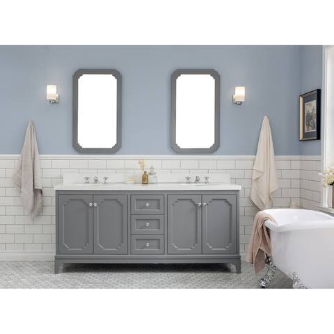 72 Inch Wide Double Sink Quartz Carrara Bathroom Vanity With Matching Mirrors From The Queen Collection
