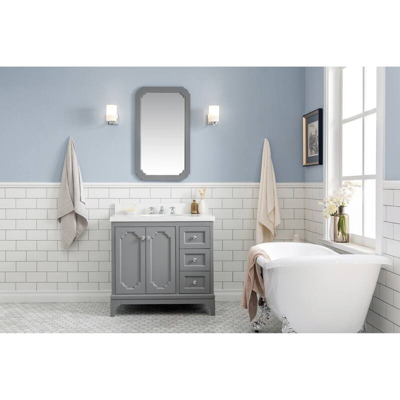 36 Inch Wide Single Sink Quartz Carrara Bathroom Vanity From The Queen Collection - cashmere grey