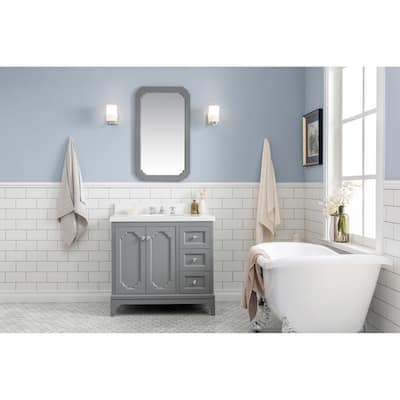 36 Inch Wide Single Sink Quartz Carrara Bathroom Vanity From The Queen Collection