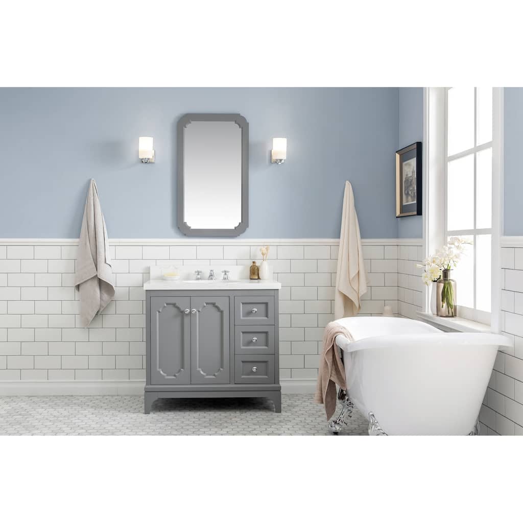 36 Inch Wide Single Sink Quartz Carrara Bathroom Vanity From The Queen Collection