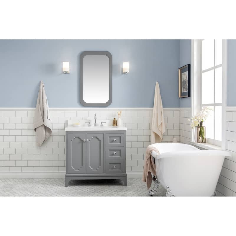 36 Inch Wide Single Sink Quartz Carrara Bathroom Vanity From The Queen Collection