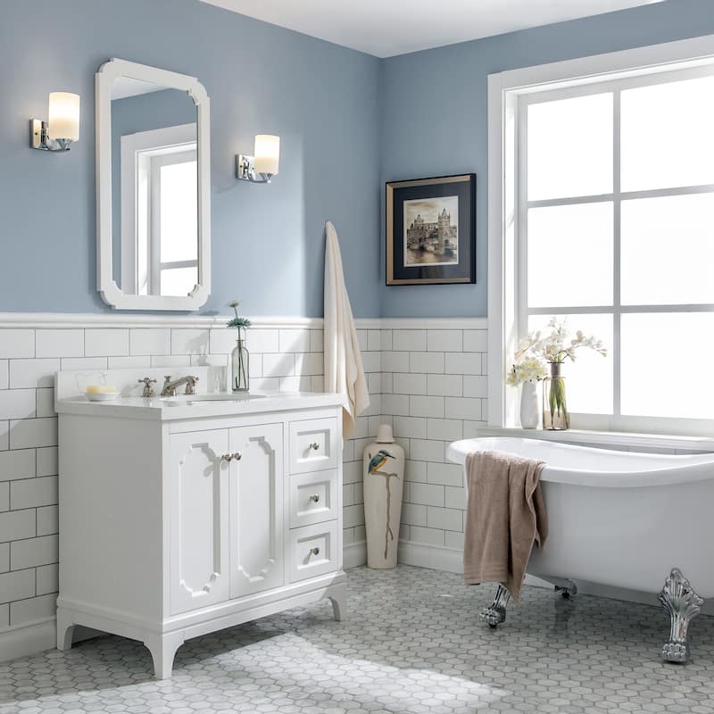 36 Inch Wide Single Sink Quartz Carrara Bathroom Vanity From The Queen Collection