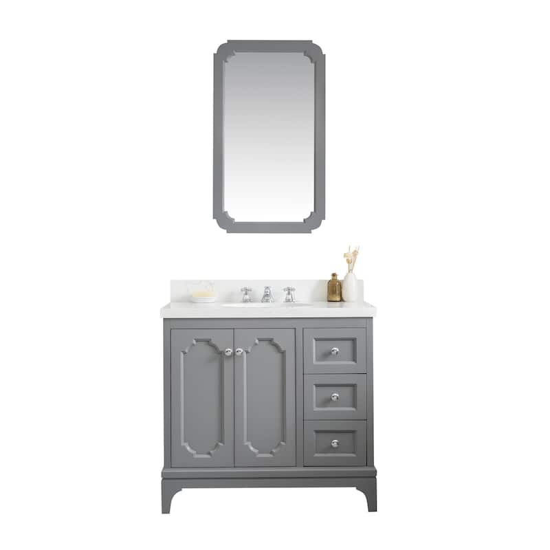 36 Inch Wide Single Sink Quartz Carrara Bathroom Vanity From The Queen Collection