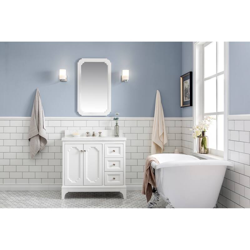 36 Inch Wide Single Sink Quartz Carrara Bathroom Vanity From The Queen Collection