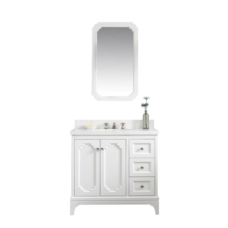 36 Inch Wide Single Sink Quartz Carrara Bathroom Vanity From The Queen Collection