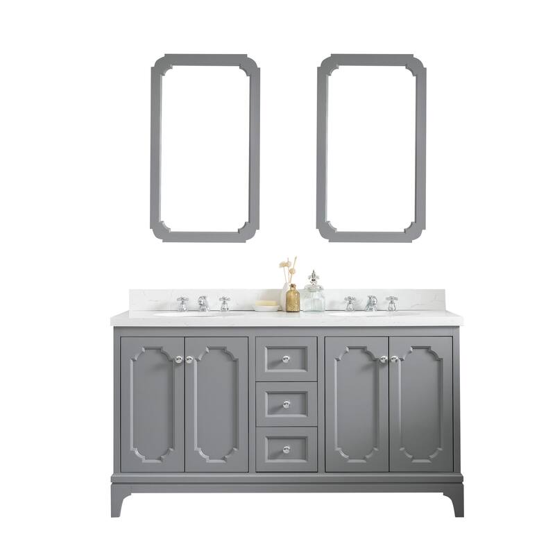 Queen 60" Quartz Carrara Bathroom Vanity With Faucets