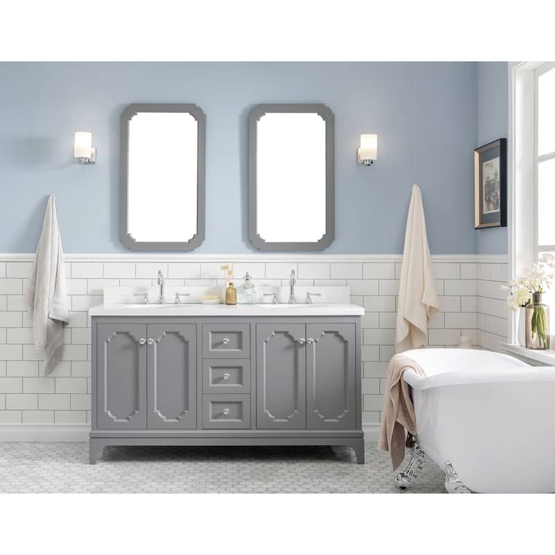 Queen 60" Quartz Carrara Bathroom Vanity With Faucets
