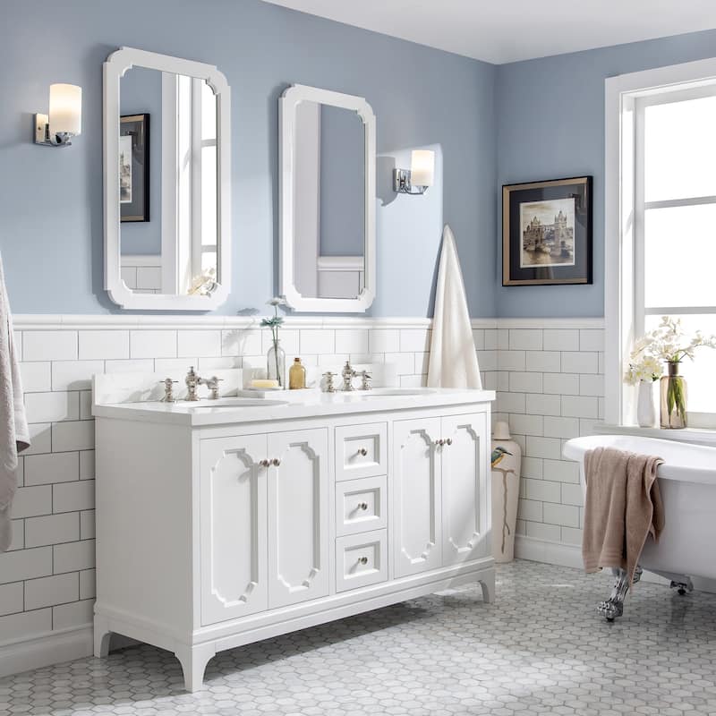 Queen 60" Quartz Carrara Bathroom Vanity With Faucets