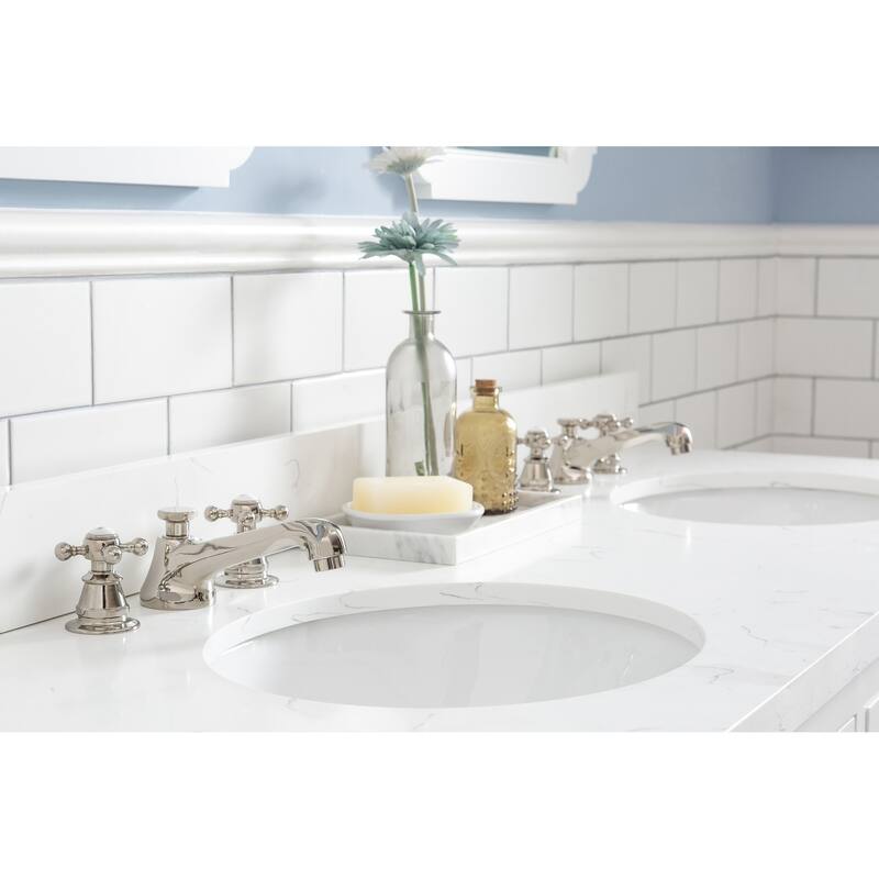 Queen 60" Quartz Carrara Bathroom Vanity With Faucets