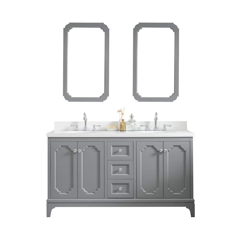 Queen 60" Quartz Carrara Bathroom Vanity With Faucets