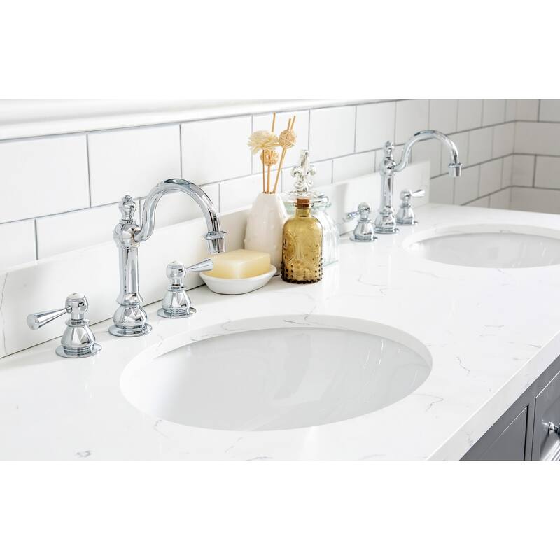 Queen 60" Quartz Carrara Bathroom Vanity With Faucets