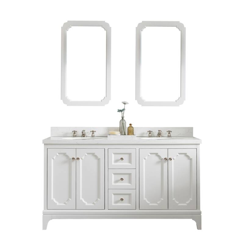 Queen 60" Quartz Carrara Bathroom Vanity With Faucets