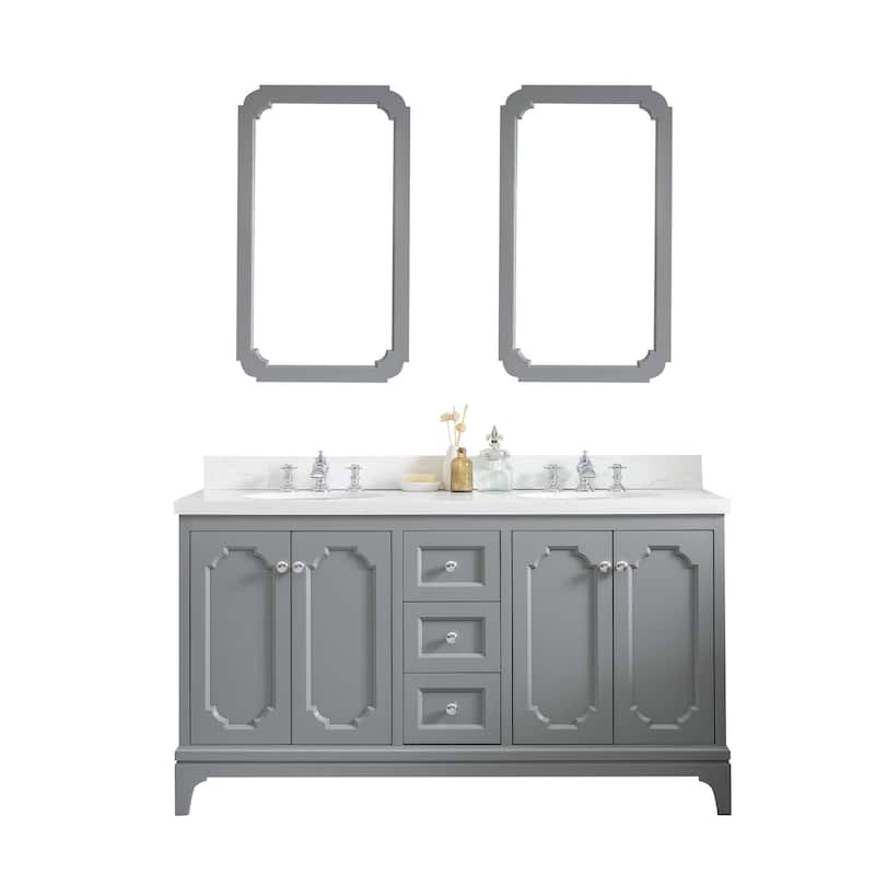 Queen 60" Quartz Carrara Bathroom Vanity With Faucets