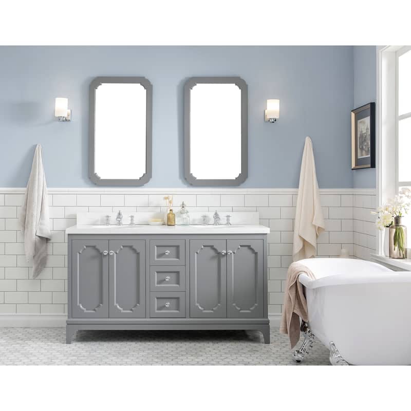 Queen 60" Quartz Carrara Bathroom Vanity With Faucets
