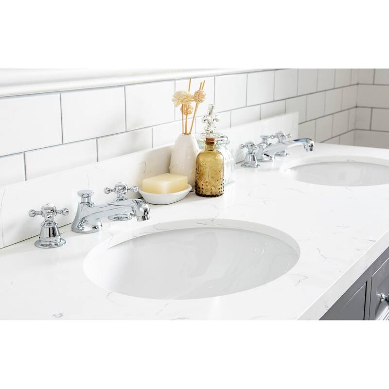 Queen 60" Quartz Carrara Bathroom Vanity With Faucets