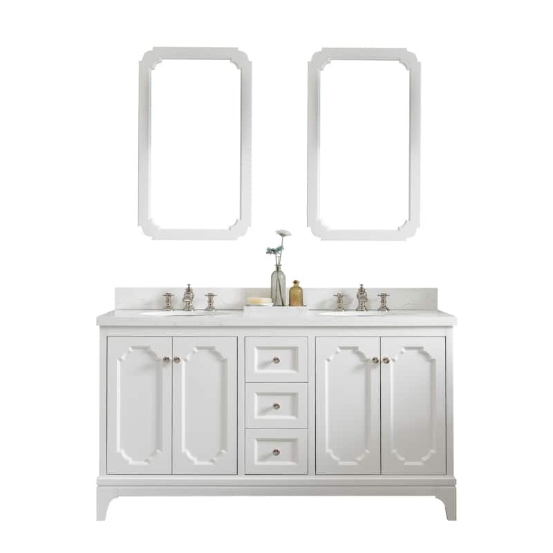 Queen 60" Quartz Carrara Bathroom Vanity With Faucets